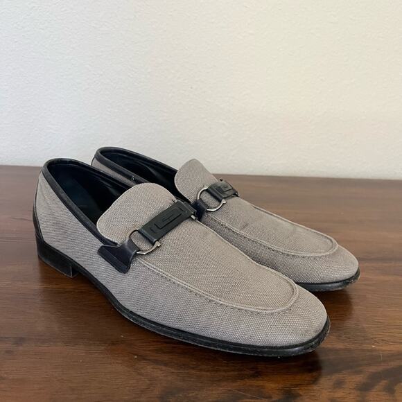 Salvatore Ferragamo Mens BERTO Loafers Silver Gancini Horse Bit Shoes Sz 9